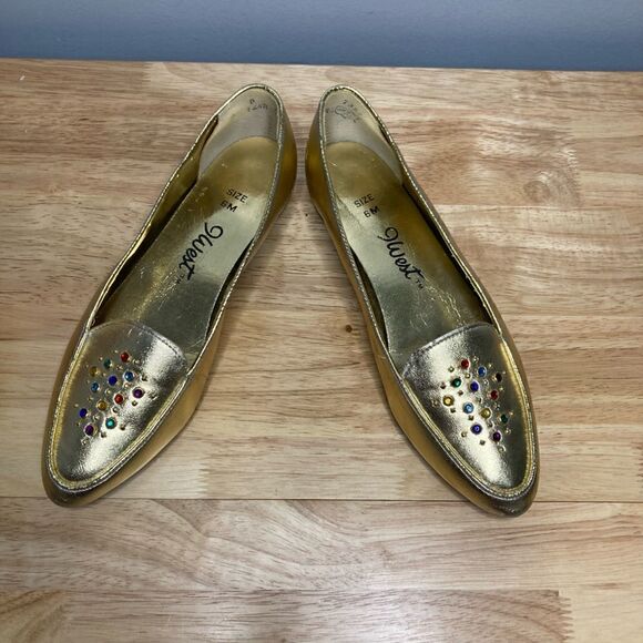 9 West Nine West Gold Metallic Vintage Loafers Rhinestone Pointed Toe Women’s 6 - Picture 2 of 12